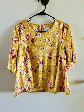 Compania Fantastica Crushed Velvet Top Large Gold Yellow Floral Romantic